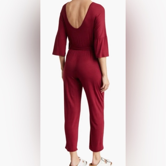 NWOT - Go Couture Tie Waist Jumpsuit in Burgundy - Size: Small - Picture 2 of 2